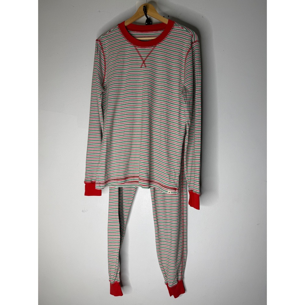 Pact Womens Organic Cotton Pajama Set Medium Red Green Striped Christmas PJ Set